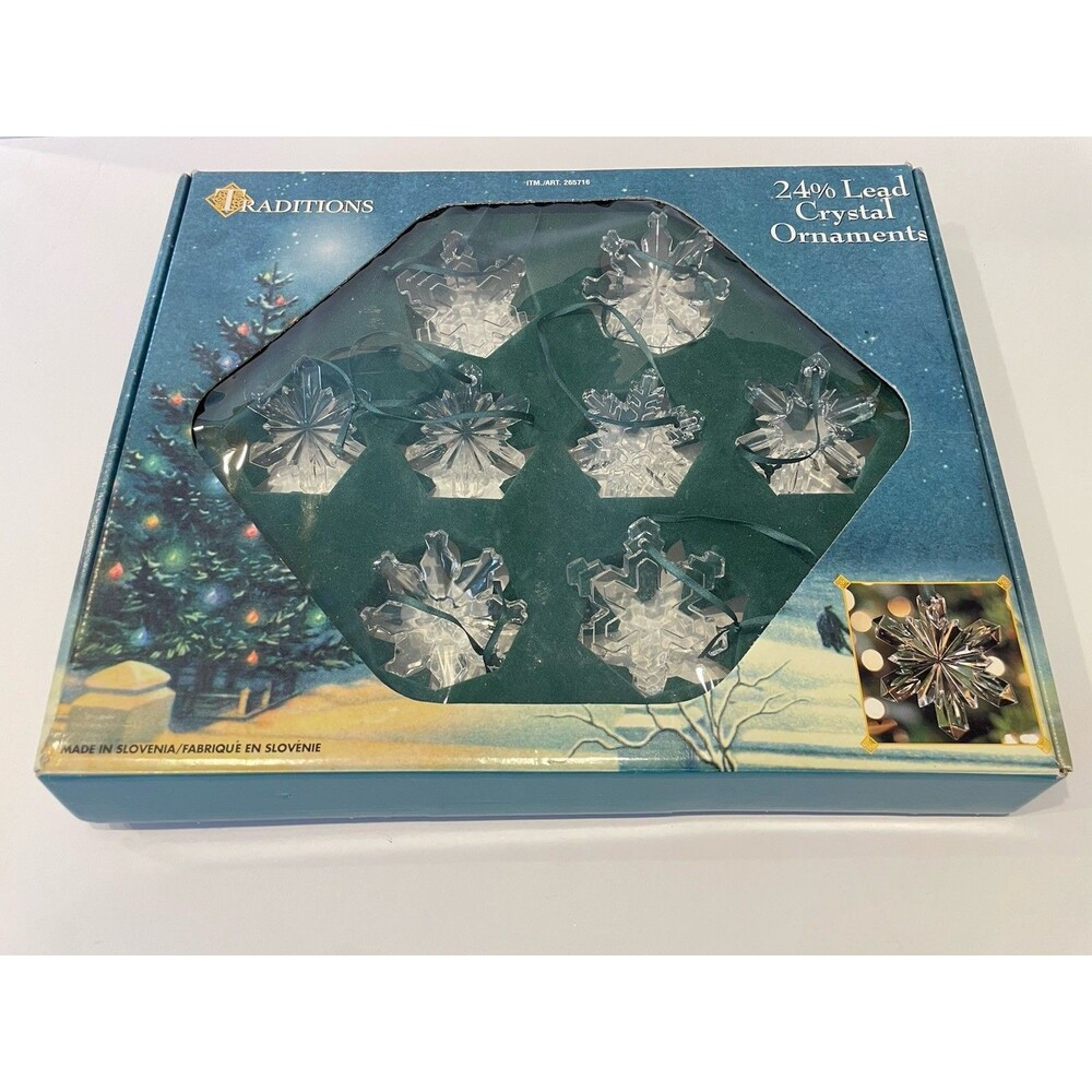 Vintage Traditions 24% Lead Crystal SNOWFLAKE Ornaments  Set of 8 In Box
